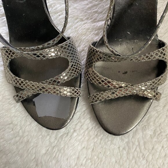 Vintage Guess Metallic Silver Snake Print Strapy Heels - Picture 5 of 14